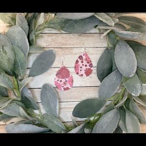 Spring flower Faux Leather Teardrop Earrings